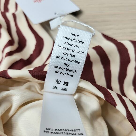 Andie The Hipster Swim Bottoms Bias Stripe Truffle Brown Cream Low Rise Small - Picture 10 of 11